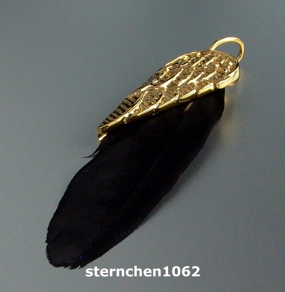Dreamfeather Pendant * Steel IP Gold * black feather * 5,5 cm