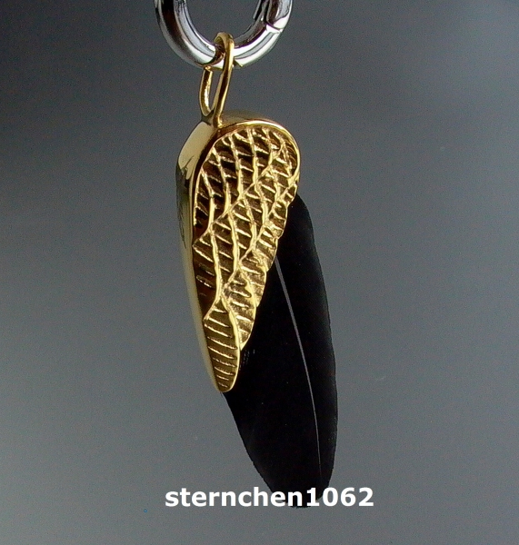 Dreamfeather Pendant * Steel IP Gold * black feather * 5,5 cm