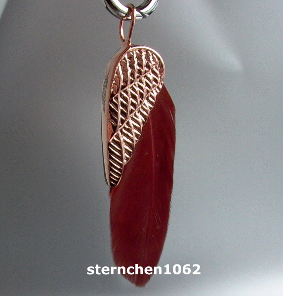 Dreamfeather Pendant * steel IP Rosé * brown feather * 5,5 cm