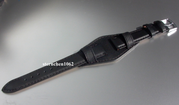 Eulit * Leather watch strap * band with leather underlay * black * 20 mm
