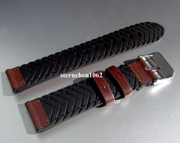 Eulit * EUTec * Waterproof * Silicone watch strap with Leather * medium brown * 22 mm