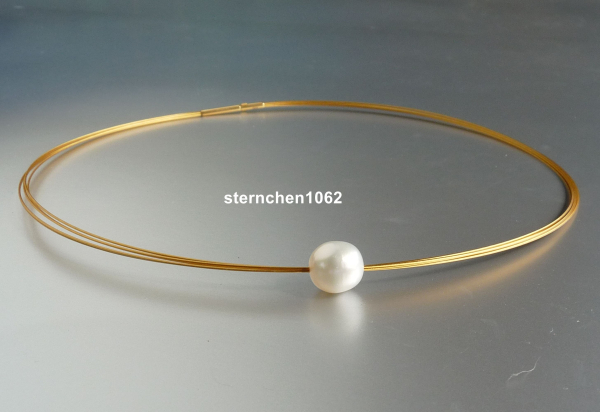 Collier * Halsreif * mit Südsee-Perle * Stahl