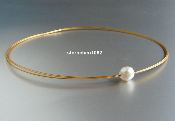 Collier * Halsreif * mit Südsee-Perle * Stahl