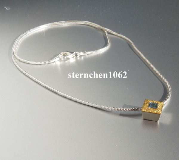 Halskette mit Aquamarin Anhänger * 925 Silber * 24 ct Gold