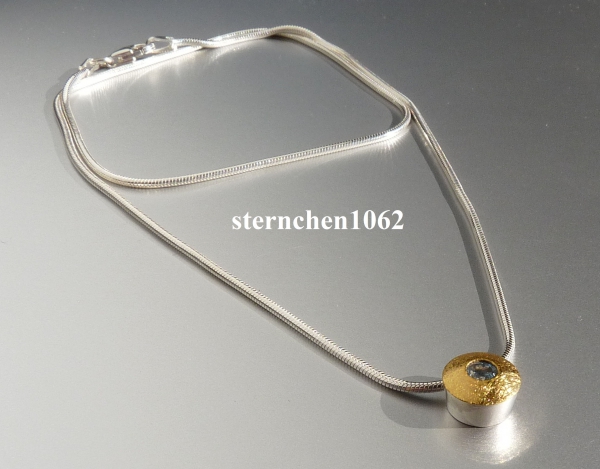 Einzelstück * Halskette mit Aquamarin Anhänger * 925 Silber * 24 ct Gold