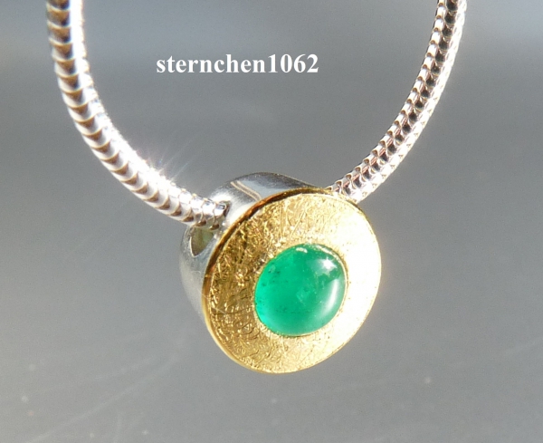 Einzelstück * Halskette Kette mit Smaragd Anhänger * 925 Silber * 24 ct Gold