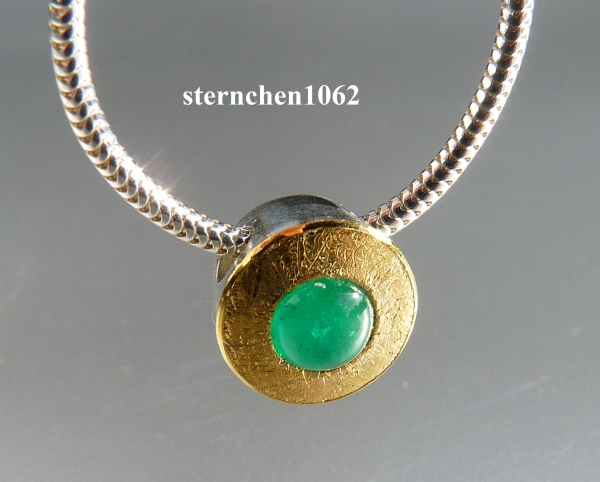 Unique piece * Necklace with emerald pendant *  925 Silver * 24 ct gold *