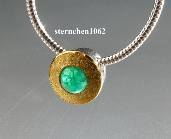 Unique piece * Necklace with emerald pendant *  925 Silver * 24 ct gold *