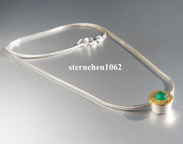 Einzelstück * Halskette Kette mit Smaragd Anhänger * 925 Silber * 24 ct Gold