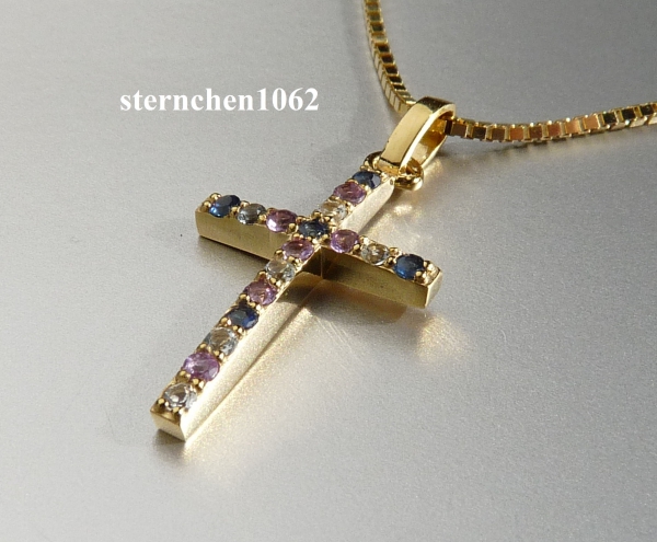 Crucifix pendant * 333 Gold * Amethyst * Sapphire * Topaz