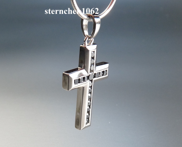 Halskette * Kette mit Kreuz Anhänger * 925 Silber * schwarze Zirkonia