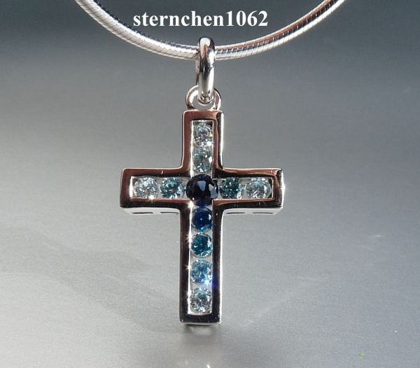 Halskette * Kette mit Kreuz Anhänger * 925 Silber * blaue Zirkonia