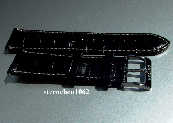 Davosa * watch strap * croco-print  optics * black * white seam * 20 mm
