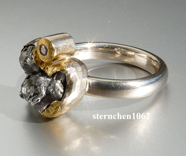 Ausgefallenes Einzelstück * Ring * 925 Silber * 24 ct Gold * Meteorit - Stein * Brillant
