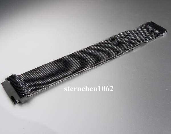 Eulit * Edelstahlband für Uhren schwarz * Uhrenarmband * Milanaise * Magnetverschluss * 20 mm
