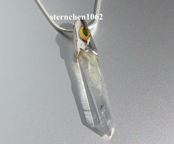 Einzelstück * Halskette mit Bergkristall / Tsavorit Anhänger * 925 Silber * 24 ct Gold