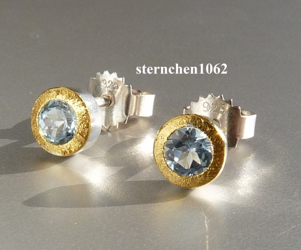Earring * 925 Silver * 24 ct Gold * Aquamarine