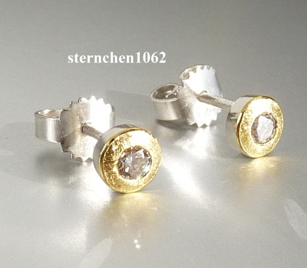 Earring * 925 Silver * 24 ct Gold * Brillant