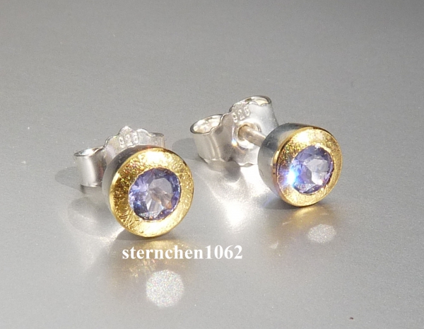Earring * 925 Silver * 24 ct Gold * Tanzanite