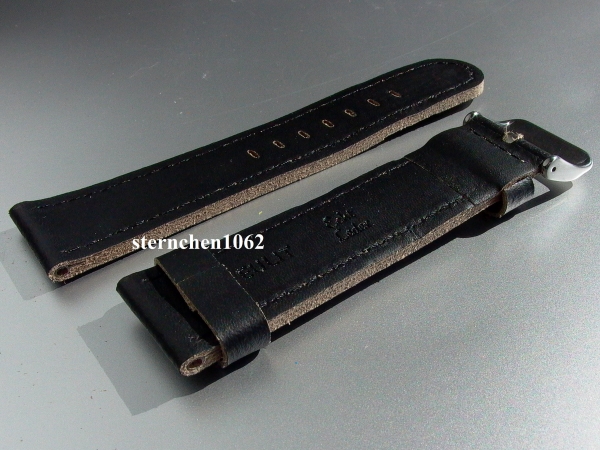 Eulit * Leather watch strap * Olymp * black / beige * 20 mm