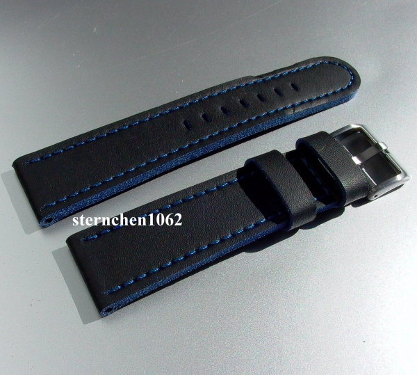 Eulit * Leather watch strap * Olymp * black / blue * 26 mm