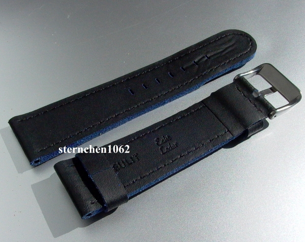 Eulit * Leather watch strap * Olymp * black / blue * 22 mm