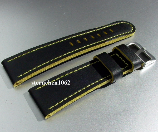 Eulit * Leather watch strap * Olymp * black / yellow * 26 mm