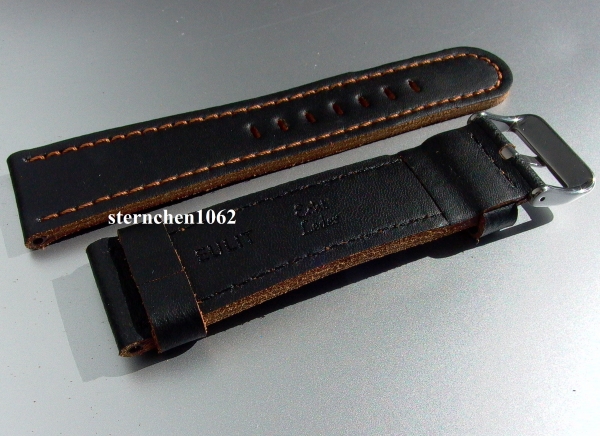 Eulit * Leather watch strap * Olymp * black / golden brown * 20 mm