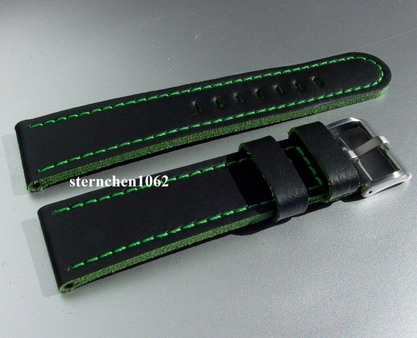Eulit * Leather watch strap * Olymp * black / green * 26 mm