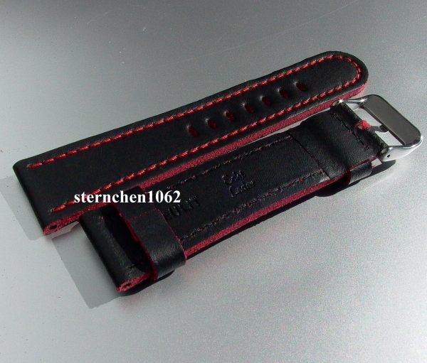 Eulit * Leather watch strap * Olymp * black / red * 22 mm