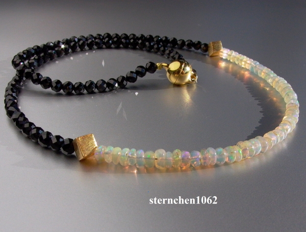 Gemstone Necklaces * Spinel * Opal * 925 Silvere gilded * 42 cm