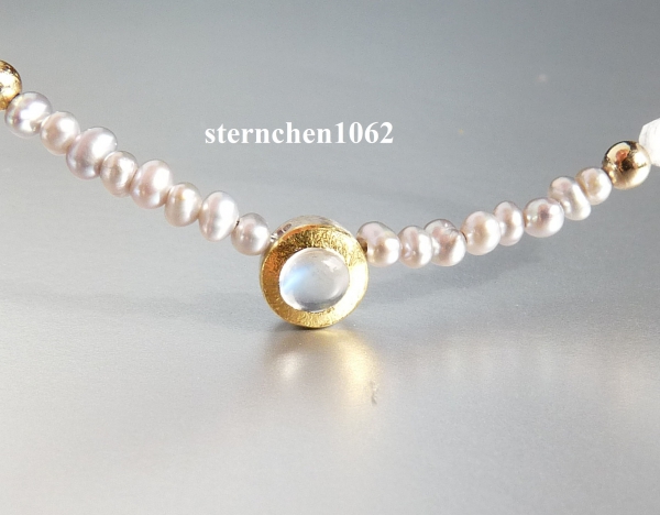 Freshwater pearl necklace * moonstone * 585 gold * 24 ct gold * 925 silver