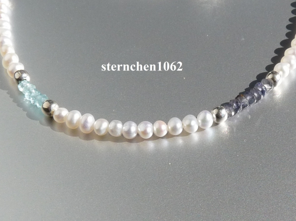 Noble freshwater pearl necklace * Tanzanite * Apatite * 925 silver