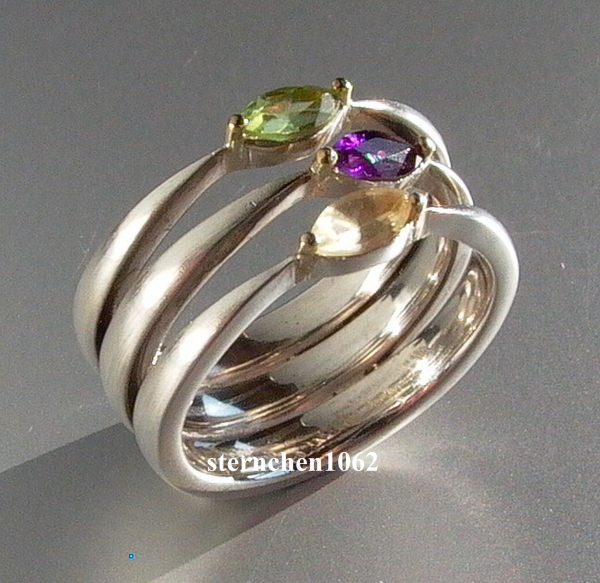 Einzelstück * Ring * 925 Silber * 585 Gold * Amethyst * Peridot * Citrin