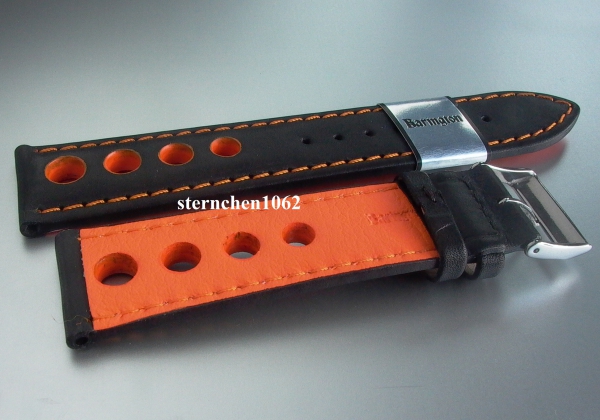 Barington * Lederband für Uhren * Uhrenarmband * Racing * schwarz/orange * 22 mm