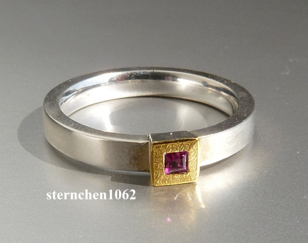 Unique * Ring * 925 Silver * 24 ct Gold * Ruby