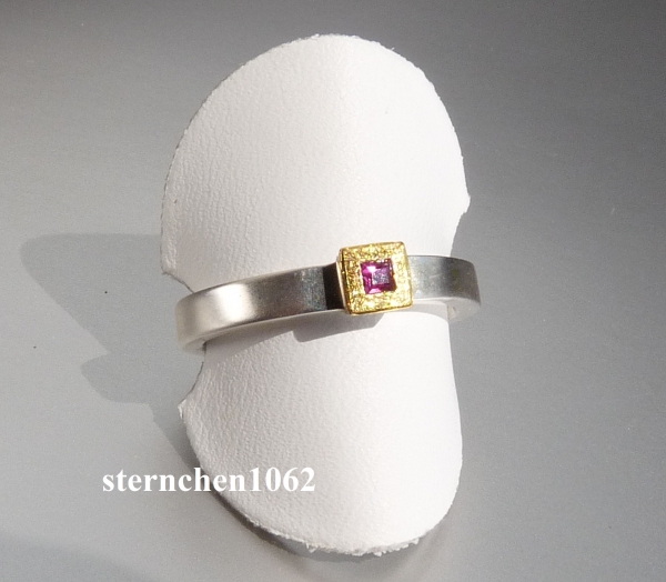 Unique * Ring * 925 Silver * 24 ct Gold * Ruby
