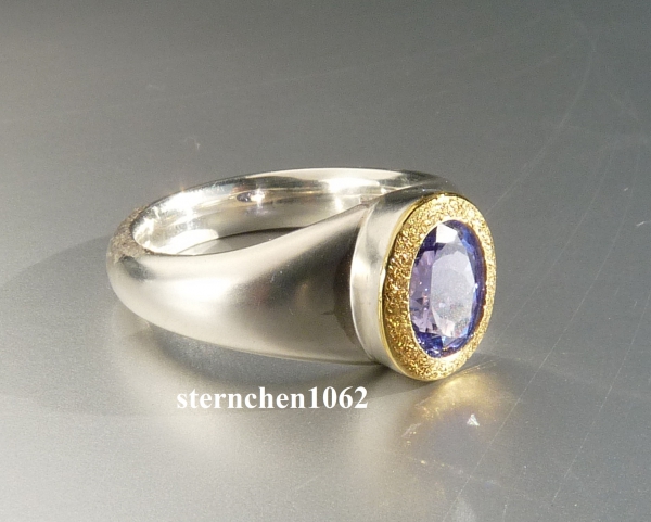 Unique piece * Ring * 925 Silver * 24 ct Gold * Tanzanite *