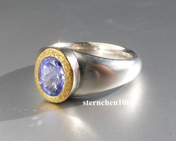 Unique piece * Ring * 925 Silver * 24 ct Gold * Tanzanite *