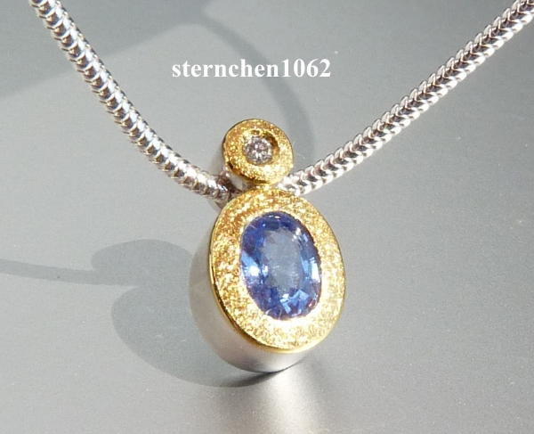 Necklace with Sapphire * Brilliant * 925 Silver * 24 ct Gold