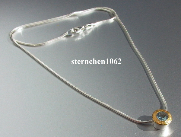 Einzelstück * Halskette mit Aquamarin Anhänger * 925 Silber * 24 ct Gold