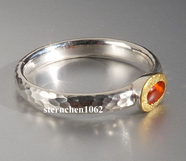 Unique * Ring * 925 Silver * 24 ct Gold * Fire Opal