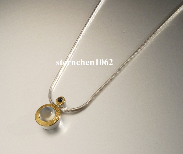 Einzelstück * Halskette mit Mondstein * Saphir * 925 Silber * 24 ct Gold
