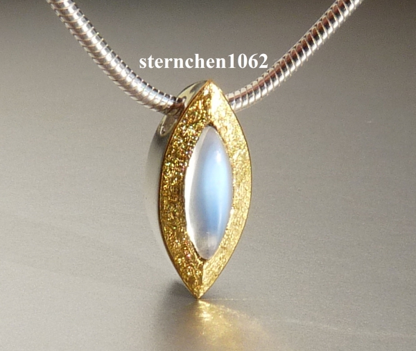 Necklace with moonstone pendant * 925 Silver * 24 ct Gold