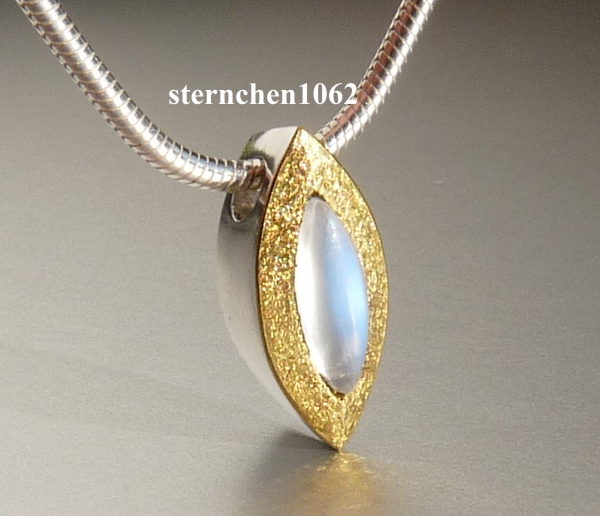 Necklace with moonstone pendant * 925 Silver * 24 ct Gold