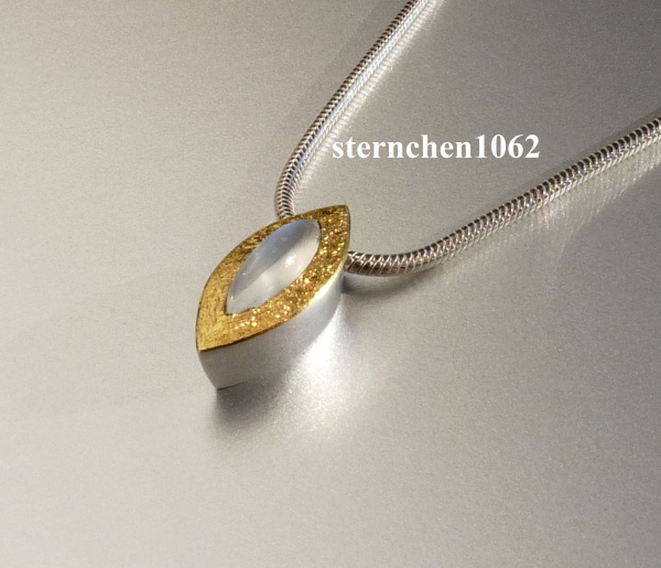 Einzelstück * Halskette mit Mondstein - Anhänger * 925 Silber * 24 ct Gold