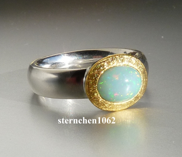 Single piece * Ring * 925 silver * 24 ct gold * opal