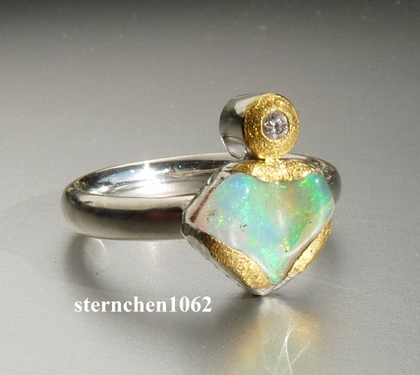 Unique Ring * 925 Silver * 24 ct gold * Opal * Brilliant