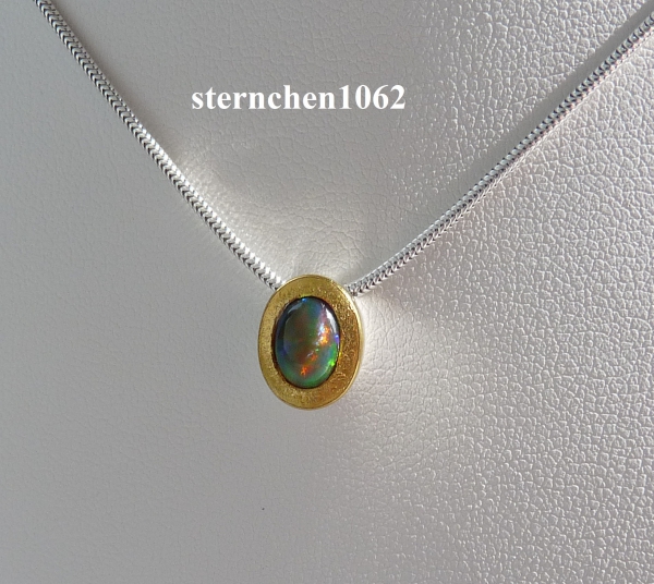 Einzelstück * Halskette mit Opal Anhänger * 925 Silber * 24 ct Gold