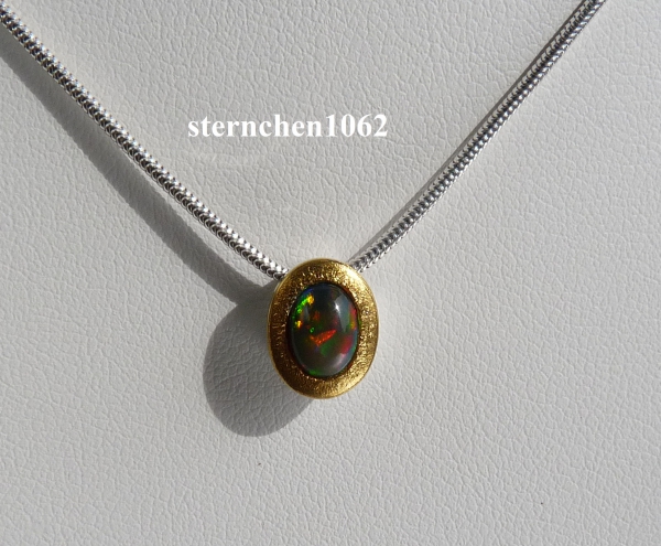 Necklace with opal pendant * 925 Silver * 24 ct gold *